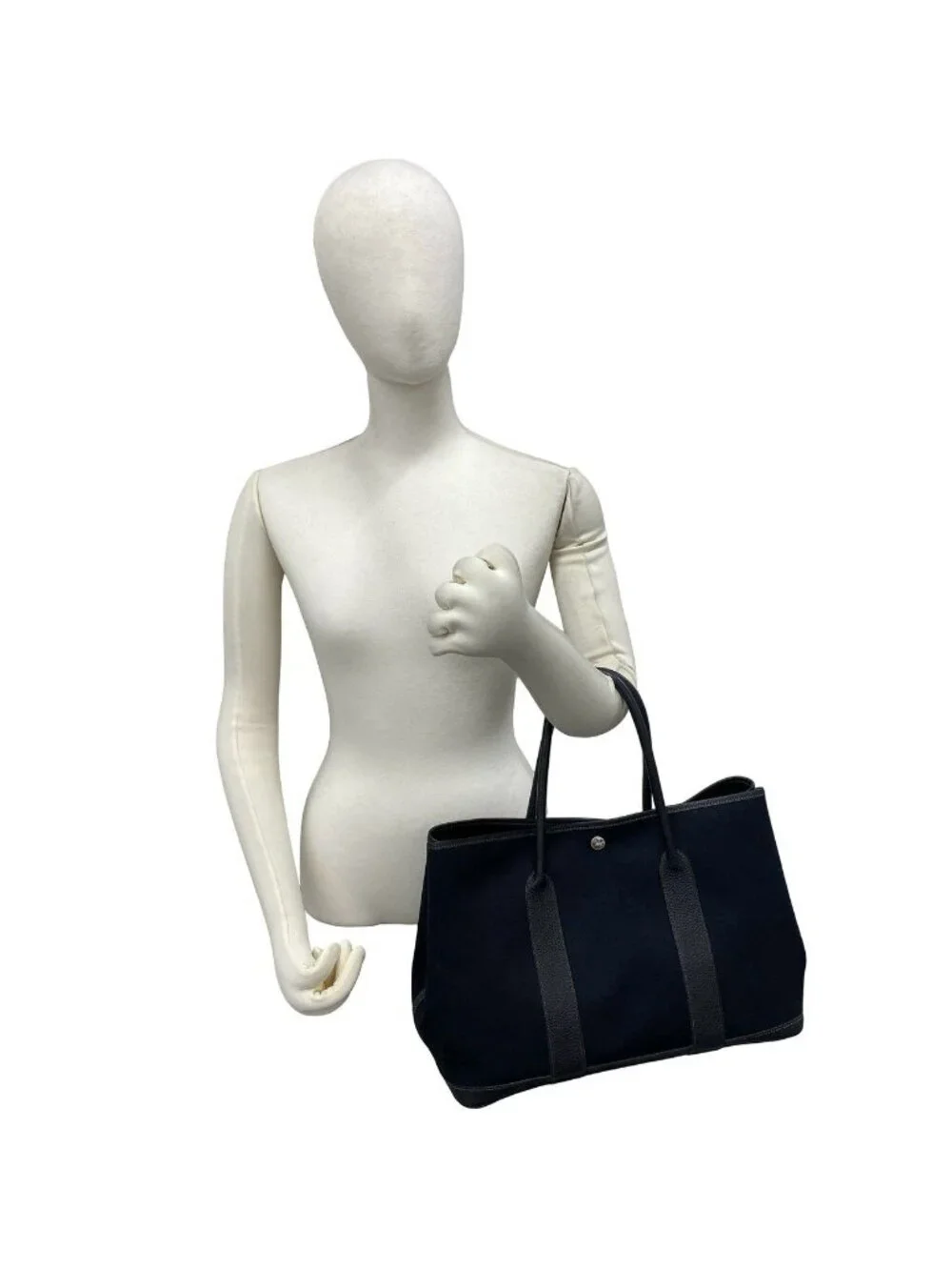 Hermes Garden Party PM Toile Officier Buffalo Tote Bag Black